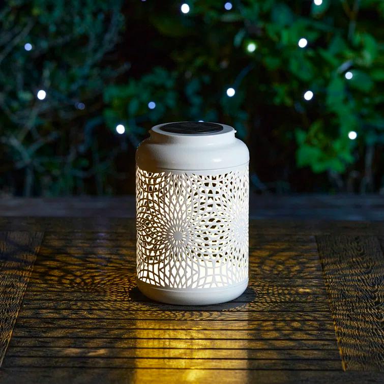 Winston Porter 8.75"H Metal Cutout Solar Powered Outdoor Hanging Lantern