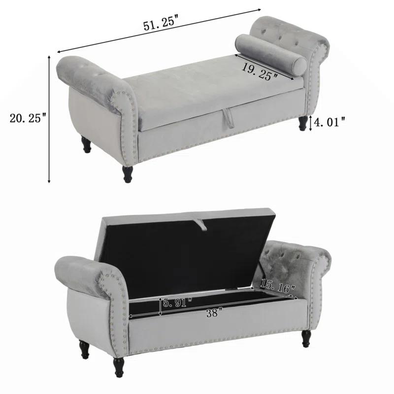 Velvet Multifunctional Storage Rectangular Ottoman Bench With 1 Pillow