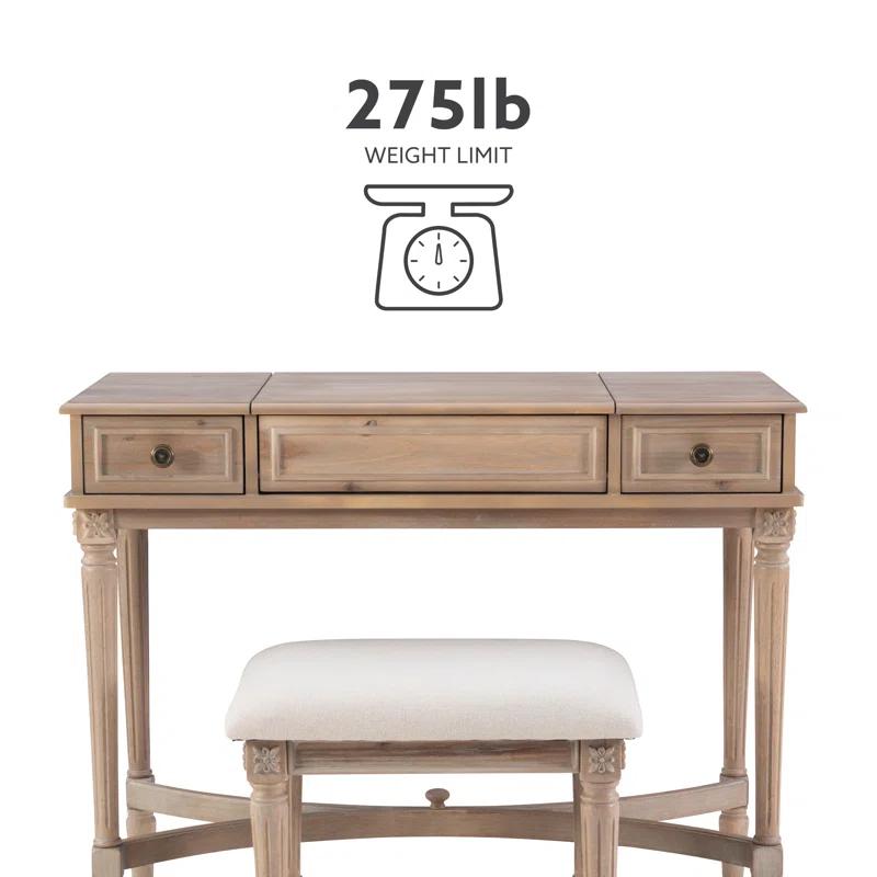 Kelly Clarkson Home June Natural Two Drawer Flip Top Vanity Set with Stool