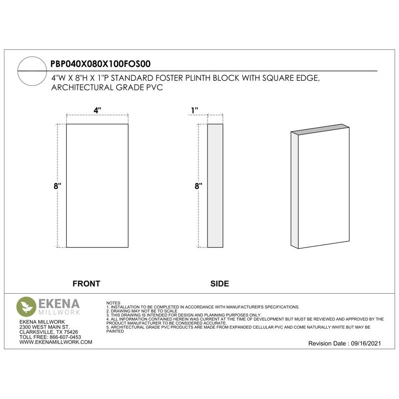 Ekena Millwork Standard Foster Plinth Block with Square Edge