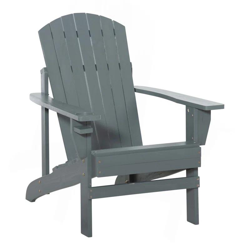 Highland Dunes Outsunny Wooden Adirondack Chair, Outdoor Patio Lawn Chair With Cup Holder, Weather Resistant Lawn Furniture, Classic Lounge For Deck, Garden, Backyard, Fire Pit