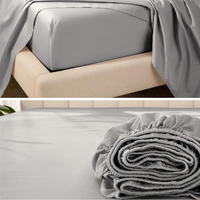 Bare Home Organic Sateen Machine Woven Fitted Sheet