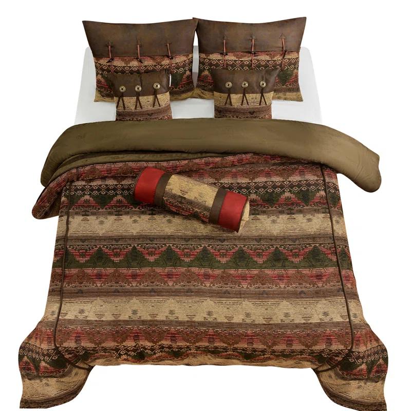 Paseo Road by HiEnd Accents Sierra Brown/Red/Tan Aztec Print Western Rustic Comforter Set