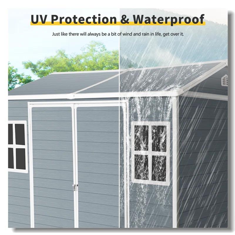 Tryimagine 8 X 6 Ft Resin Outdoor Storage Shed Waterproof Shed With Floor & Two Windows & Lockable Door, Tool Shed For Garden, Patio, Backyard
