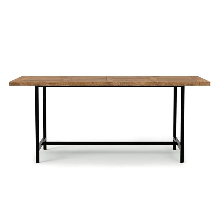 Simpli Home Campbell 72"W Mango Wood Industrial Dining Table, Powder-Coated Metal Base, Rectangle