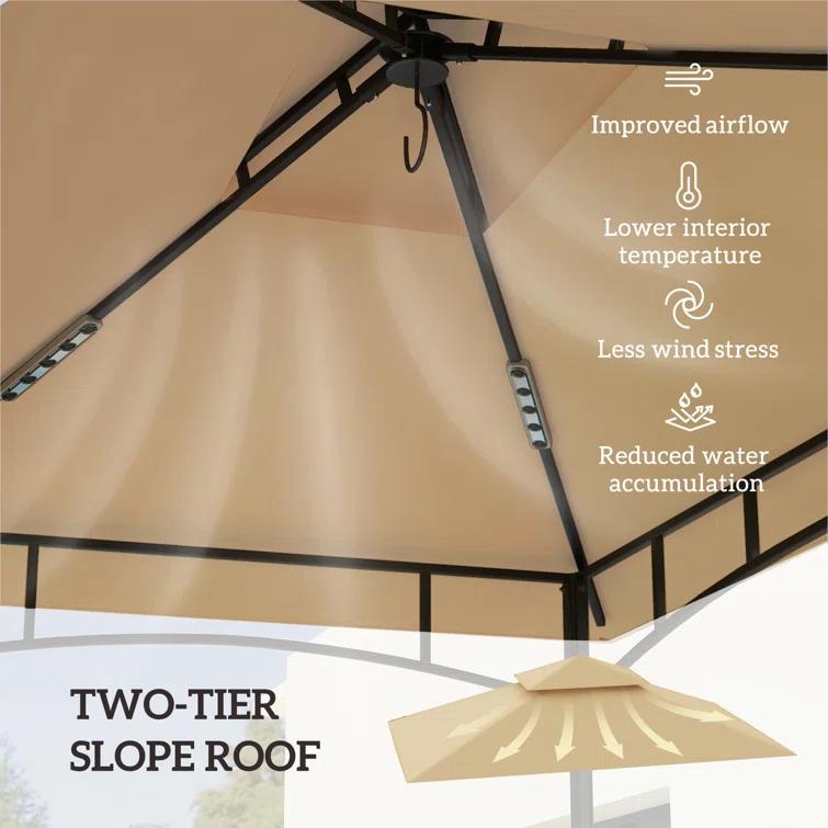 Outsunny Grill Gazebo Canopy Replacement Roof, UPF50+ Protected, 5' X 8' Outdoor BBQ Canopy Replacement Cover, Double Tiered Grill Canopy Replacement Cover, TOP COVER ONLY, Beige