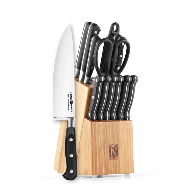 Cook N Home Cook N Home Kitchen Knife Set with Bamboo Storage Block 15-Piece