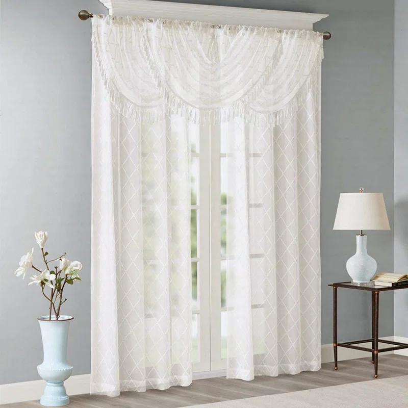 YD Teck Diamond Sheer Embroidered Waterfall Valance 38X46"