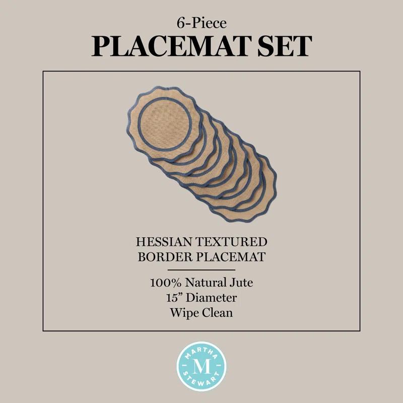 Martha Stewart MARTHA STEWART Hessian Textured Wedge Border Placemats 6-Pack Set 15”x15” Round (Set of 6)