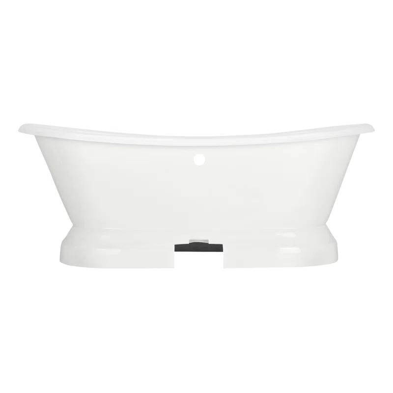 Frayser 71" Cast Iron Soaking Double Slipper Pedestal Freestanding Tub with Rolled Rim and Drain Kit