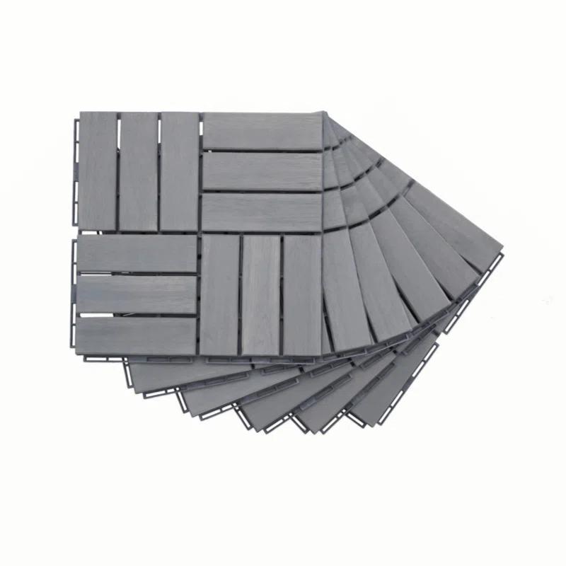 Go Peak Track 20 PCS Interlocking Deck Tiles Checker Pattern, 12" X 12" Square Light Gray Acacia Hardwood Outdoor Flooring For Patio, Bancony, Pool Side,...