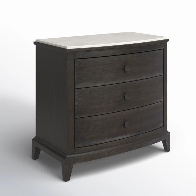 Universal Coalesce Coalesce Stone Top Three Drawer Nightstand in Black Oak Wood