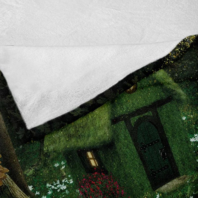 Ambesonne Ambesonne Green Fleece Throw Blanket Surreal Forest House Hunter Green Army Green