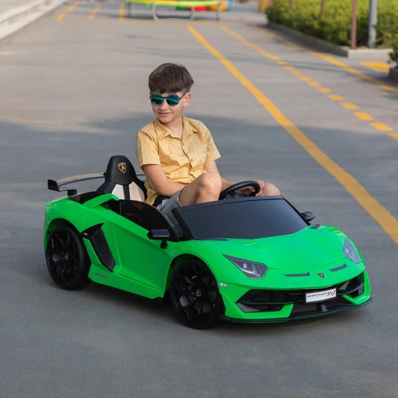 Tobbi 24V Lamborghini 2-seater Battery Powered Ride on with High/Low speed switch, Slow start function, Battery level display, MP3, USB, Light Drift Car for Kids 3-8