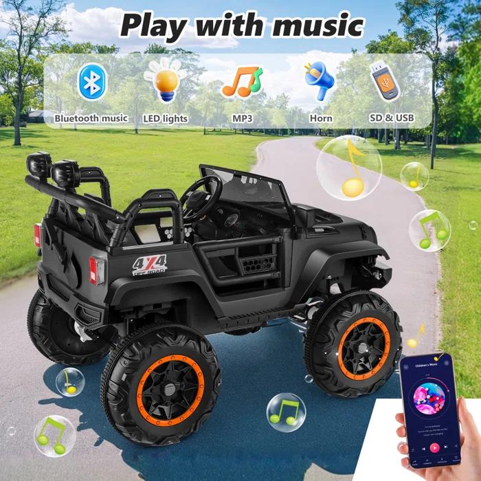 Ancheer 24V Real 2 Seater Ride On Toys Electric SUV Jeep Car With Remote Control,2WD/4WD Switchable, 4X100W Motor, Bluetooth, Music, USB, Lights
