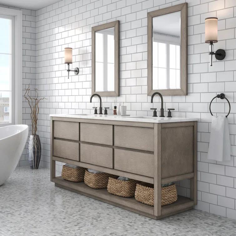 72'' Grey Oak Double Sink Vanity with Carrara Marble Countertop
