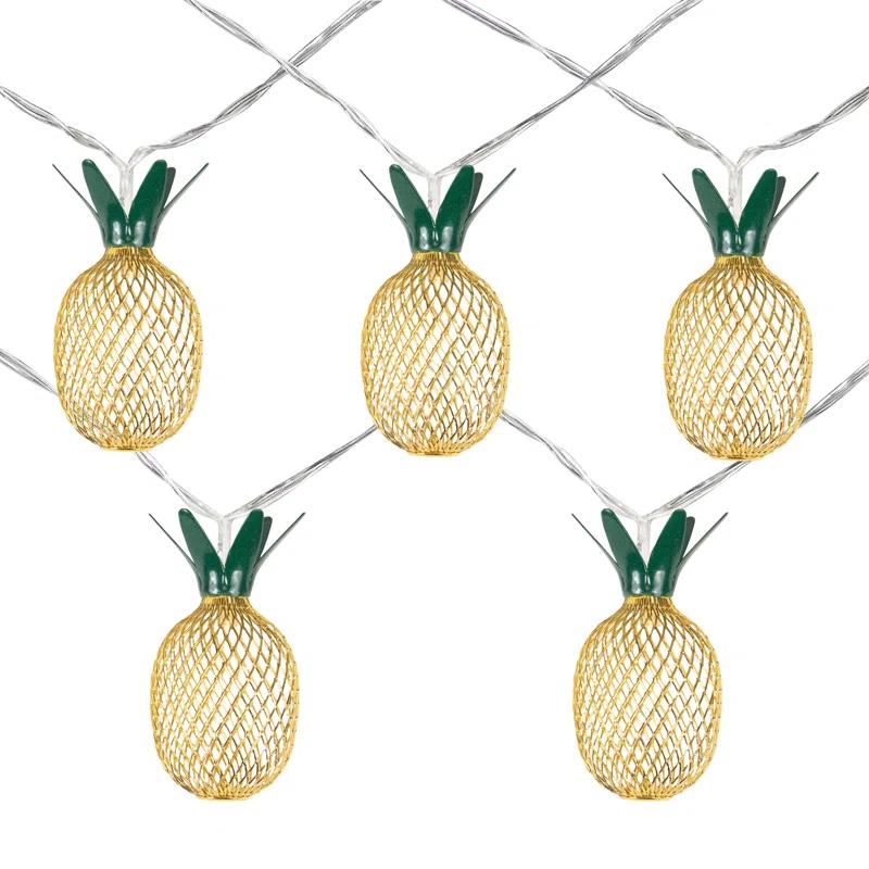 Northlight Seasonal 10 B/O LED Warm White Gold Pineapple Mini Lights - 3' Clear Wire