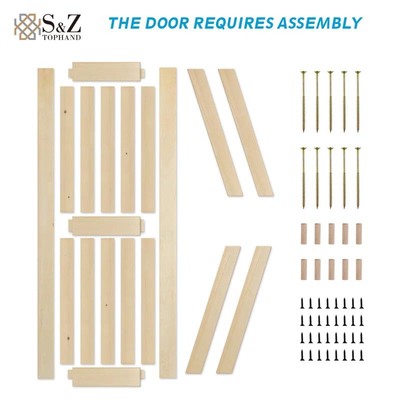 S&Z TOPHAND Barn Door, Unfinished British Brace Barn Door/Country Style/Solid Wood/Sliding Door/Durable
