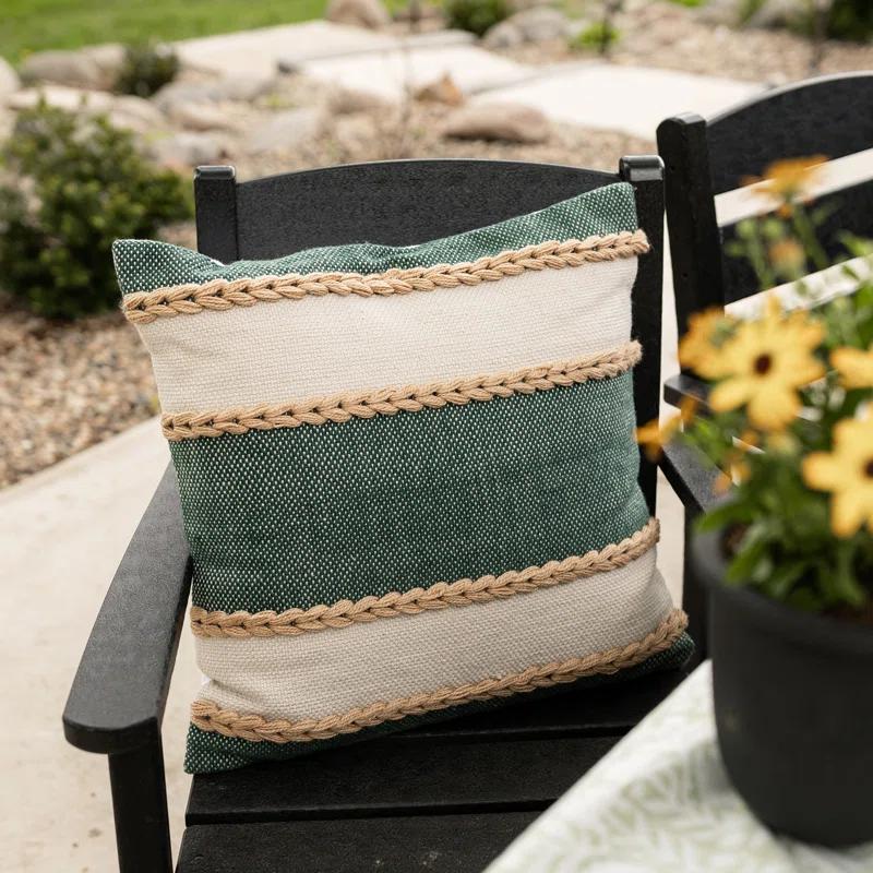 Foreside Home & Garden Foreside Home & Garden 20x20 Outdoor Indoor Wide Stripe Filled Throw Pillow Green Polyester