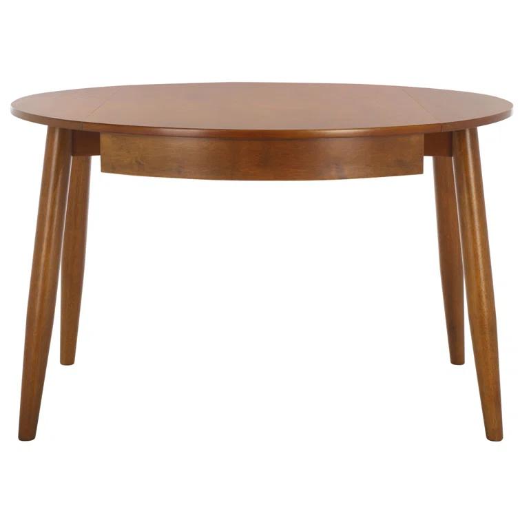 Medium Walnut Round Extendable Rubberwood Dining Table