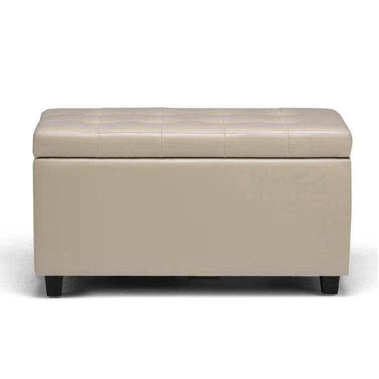 Simpli Home Cosmopolitan 34"W Upholstered Storage Ottoman with Tufted Design and Large Interior Storage
