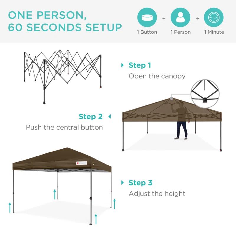 Best Choice Products Best Choice Products Easy Setup Pop Up Canopy W/ 1-Button Setup, Wheeled Case, 4 Weight Bags