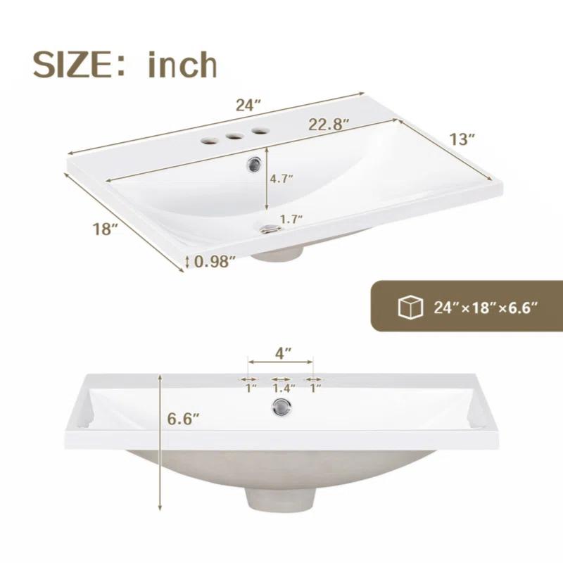 Wenty 18'' White Ceramic Rectangular Bathroom Sink