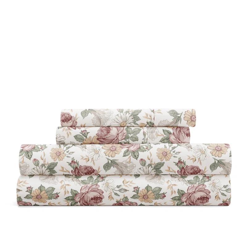 IEnjoy Home 4 Piece Sheet Set Patterned Microfiber Ultra Soft Bedding in Floral Dream