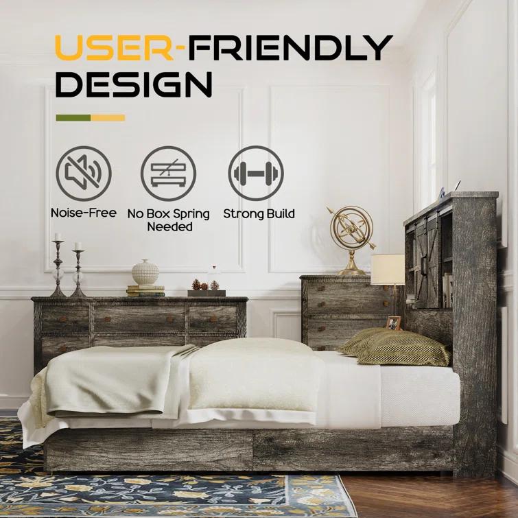 Tryston Sherell Wooden Bookcase Bed Frame