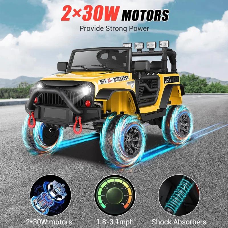 Ancheer Alex 24V Electric Ride on Jeeps for Kids, Ride On Car Truck with Remote Control, Battery Power Car Wheels for Kids w/LED Lights, Bluetooth, Music, 3 Speeds, 24 Volt Ride on Toys for Boys and Girls