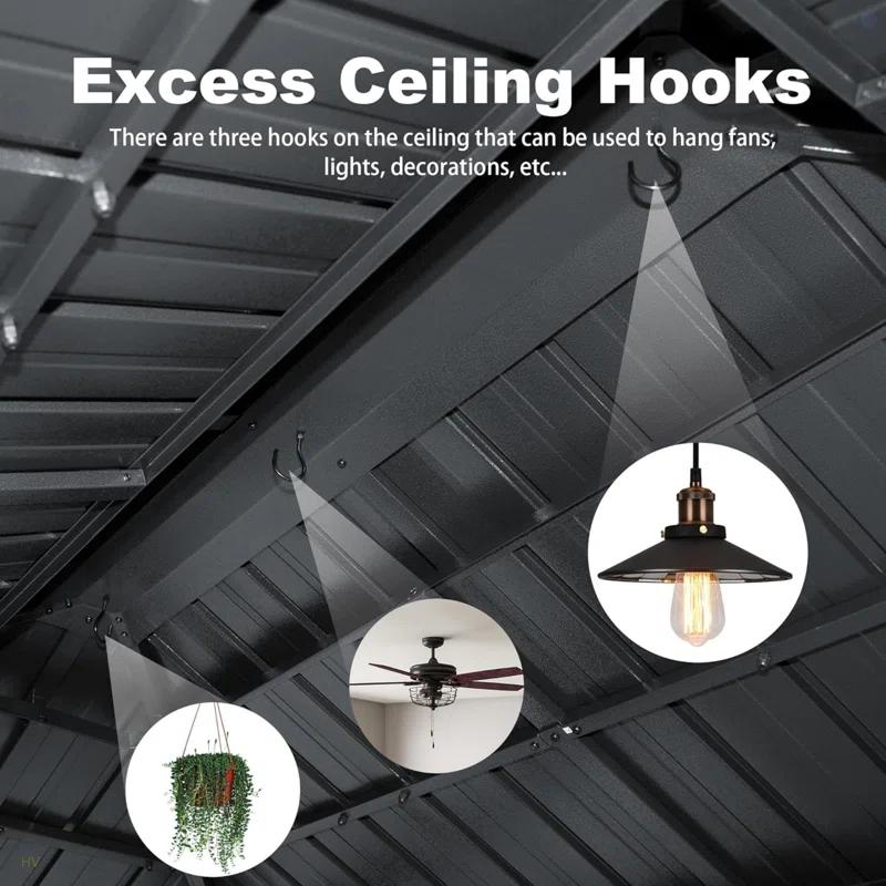 VODYXSEP Hardtop Grill Gazebo, Outdoor BBQ Gazebo With Double Galvanized Steel Roof, Patio Grill Canopy With 2 Cabinets And Ceiling Hooks For Backyard, Lawn, Garden