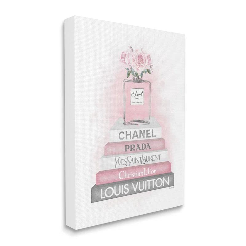Stupell Industries " Pink Roses Perfume Bottle Glam Fashion Bookstack " by Amanda Greenwood Painting Print