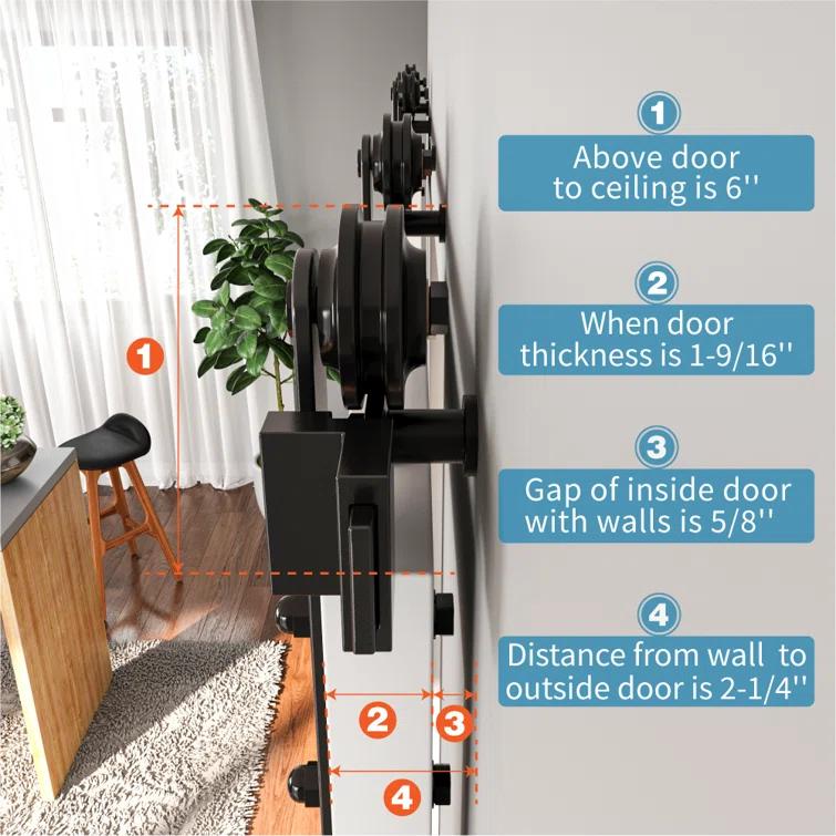 HERACLES Standard Double Door Barn Door Hardware Kit