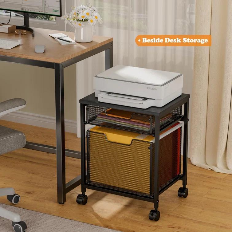 Rolling File Cabinet Cart,Printer Stand with 2 Drawers,Mobile Filing Cabinet on Lockable Wheels