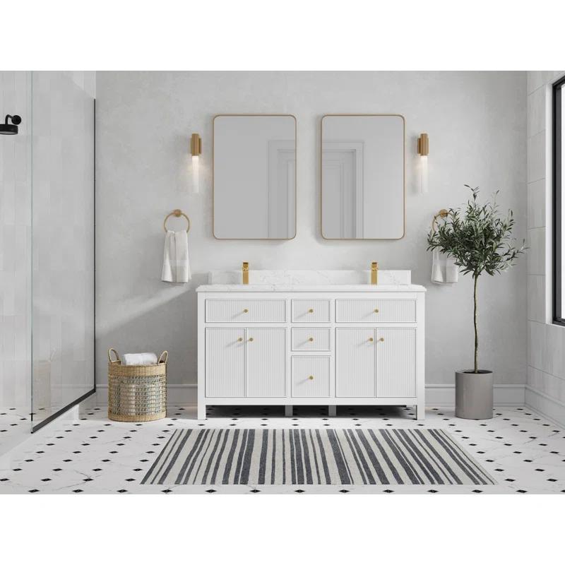 Everly Quinn 60'' Double Bathroom Vanity with Quartz Top