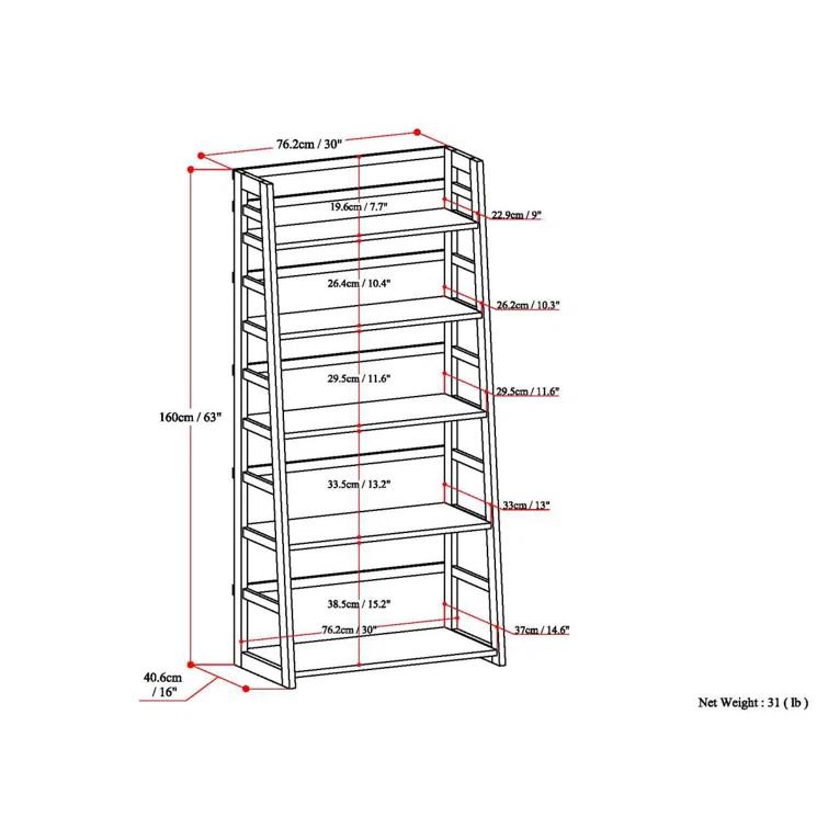Simpli Home Acadian 30"W Solid Wood 5 Shelf Ladder Bookcase with Open Shelves