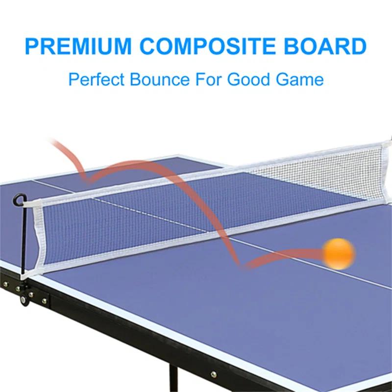 ALPHANEO Table Tennis Table Midsize Foldable  And  Portable Ping Pong Table Set With Net And 2 Ping Pong Paddles For Indoor Outdoor Game