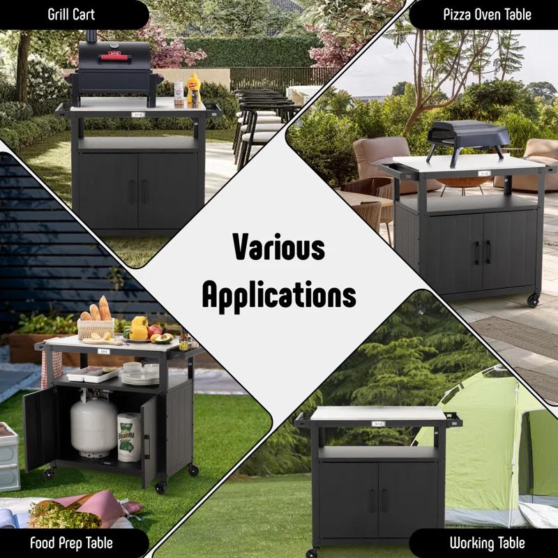 Feasto Feasto 35''H x 32''W Cabinet Utility Cart with Wheels, Outdoor Grill Cart, Rolling Kitchen Cart for BBQ Food Prep