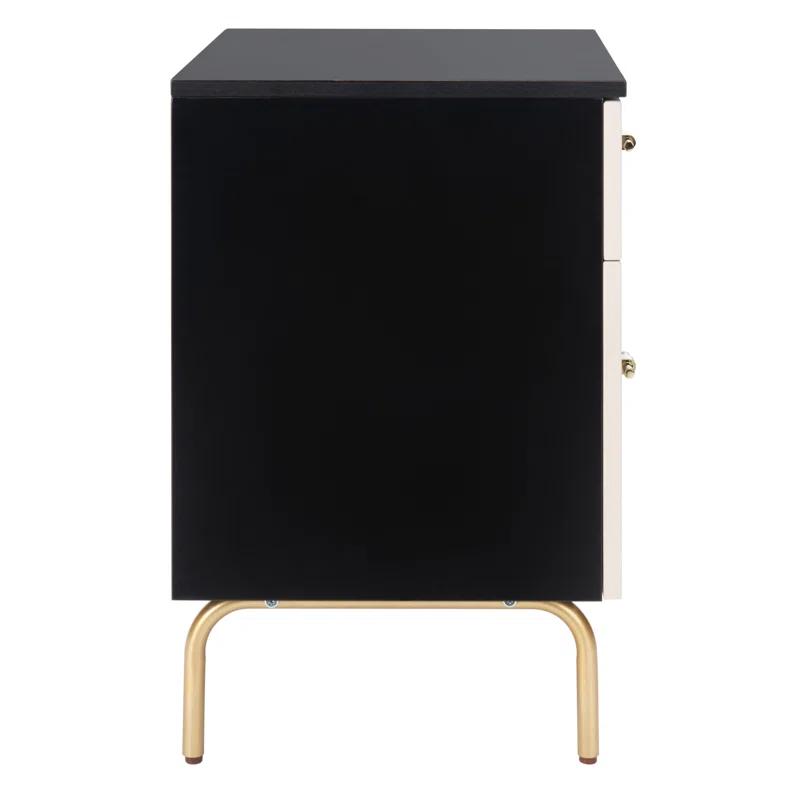 Ivy Bronx Elegant Linaris 18'' W Nightstand – Mid-Century Modern Rustic 2-Drawer Wood Table with Gold Handles