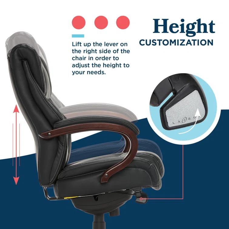 La-Z-Boy La-Z-Boy Bellamy Executive Office Chair with Memory Foam Cushions, Real Wood Arms and Swivel Base, Waterfall Seat Edge, Faux Bonded Leather