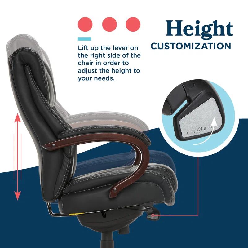 La-Z-Boy La-Z-Boy Bellamy Executive Office Chair with Memory Foam Cushions, Real Wood Arms and Swivel Base, Waterfall Seat Edge, Faux Bonded Leather