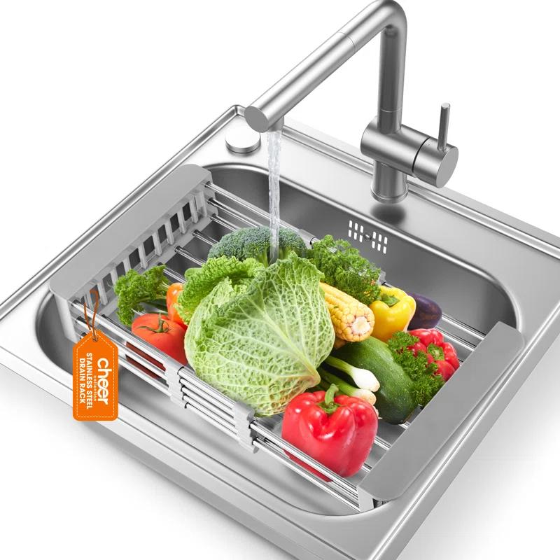 Cheer Collection Adjustable Stainless Steel Over The Sink Dish Rack