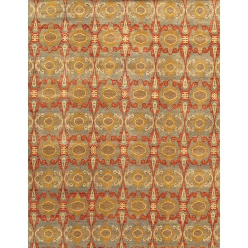 Pasargad Ikat Hand-Knotted Wool Brown/Red/Yellow Area Rug