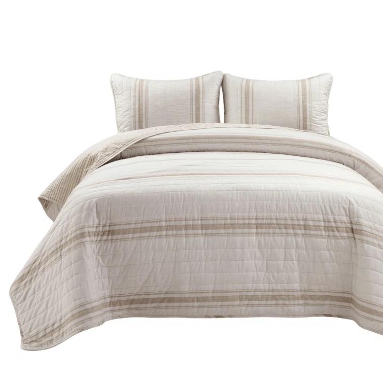Birch Lane™ Gilroy Farmhouse / Country Cotton Striped Quilt Set