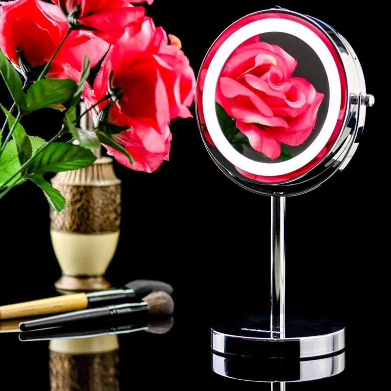 Ovente OVENTE 6" Lighted Makeup Mirror with 1X/7X Magnification, Cordless Tabletop Mount Vanity Round Mirror with 360° Swivel Design and Double Sided Cool Tone LED Ring Light, Nickel Brushed MLT60BR1X7X