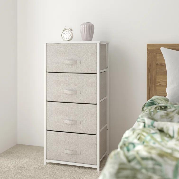 Flash Furniture Malone 4 Drawer Vertical Storage Dresser with Wood Top & Fabric Pull Drawers