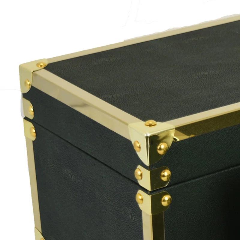 Benjara Mecca Storage Box Set of 2, Rivet Accents, Metal Trim, Wood