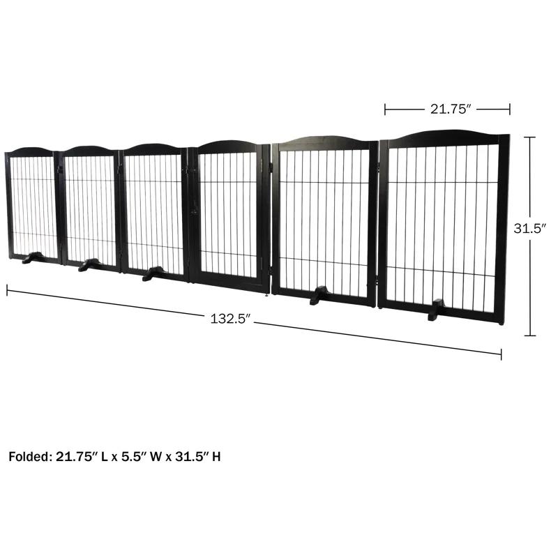 PETMAKER Pet Gate - 6-Panel Indoor Folding Dog Fence for Stairs or Doorways - 132.5x31.5-Inch Freestanding Play Pen with Support Feet