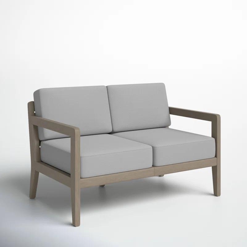 Gray Acacia Wood Outdoor Loveseat with Cushions