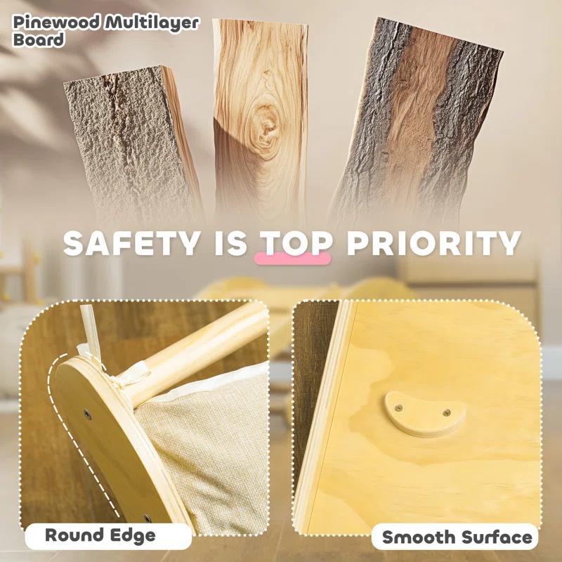 Qaba Toddler Climbing Toys, Indoor 4 In 1 Pikler Climbing Set with Arch Climber, Ramp & Cushion, Wooden Montessori Climbing Set, Baby Play Gym for Indoor Playground, Wood | Wayfair